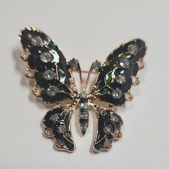 Elegant Butterfly Brooch with Crystal Accents - Picture 1 of 3